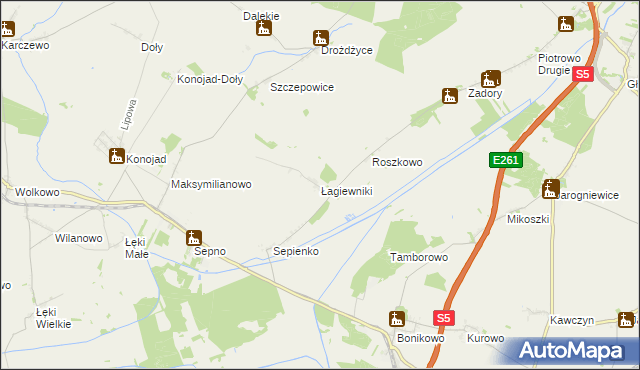 mapa Łagiewniki gmina Kościan, Łagiewniki gmina Kościan na mapie Targeo