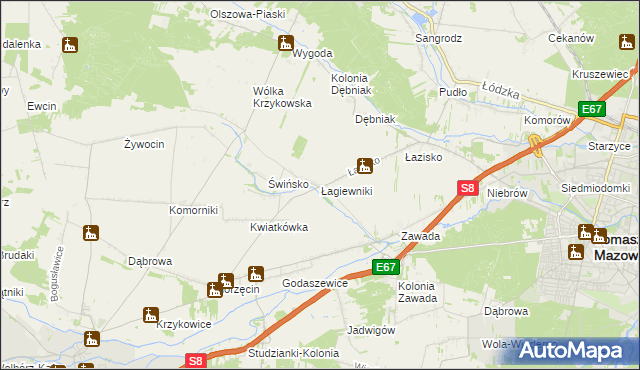 mapa Łagiewniki gmina Tomaszów Mazowiecki, Łagiewniki gmina Tomaszów Mazowiecki na mapie Targeo