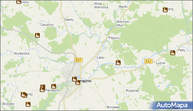 mapa Łajsy gmina Pieniężno, Łajsy gmina Pieniężno na mapie Targeo