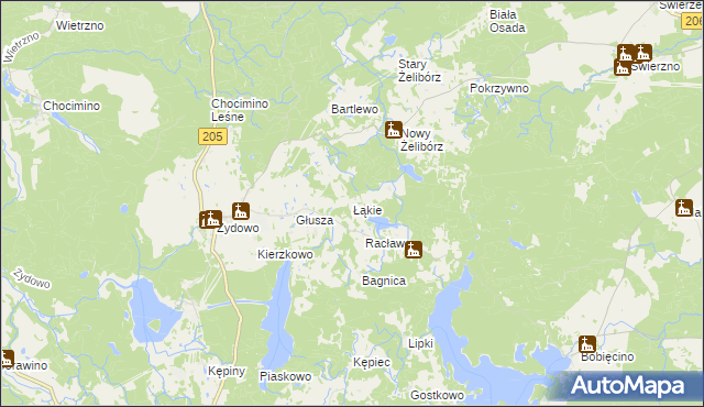mapa Łąkie gmina Polanów, Łąkie gmina Polanów na mapie Targeo