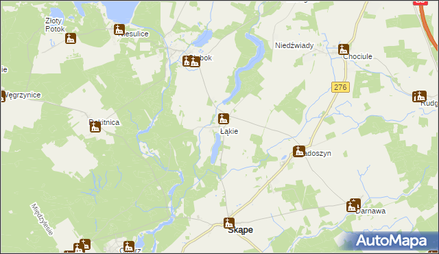 mapa Łąkie gmina Skąpe, Łąkie gmina Skąpe na mapie Targeo