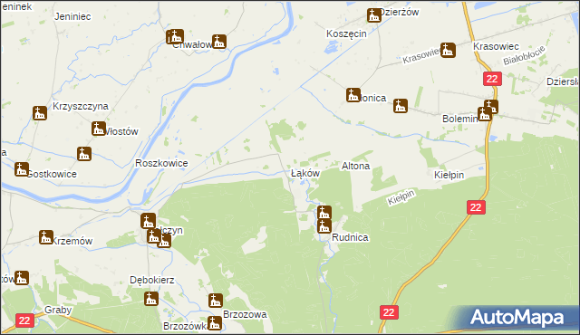 mapa Łąków, Łąków na mapie Targeo