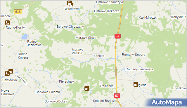 mapa Łanięta gmina Krzynowłoga Mała, Łanięta gmina Krzynowłoga Mała na mapie Targeo