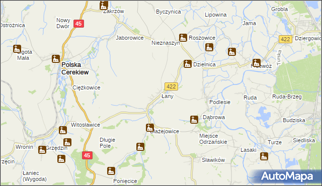 mapa Łany gmina Cisek, Łany gmina Cisek na mapie Targeo