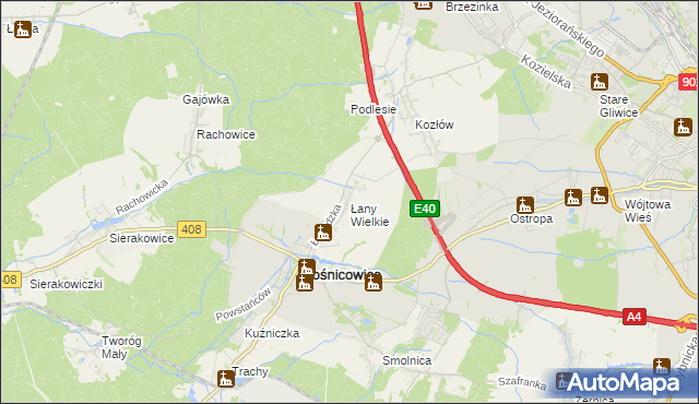 mapa Łany Wielkie gmina Sośnicowice, Łany Wielkie gmina Sośnicowice na mapie Targeo