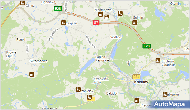 mapa Łapino Kartuskie, Łapino Kartuskie na mapie Targeo