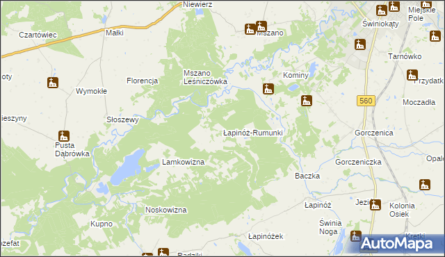 mapa Łapinóż-Rumunki, Łapinóż-Rumunki na mapie Targeo