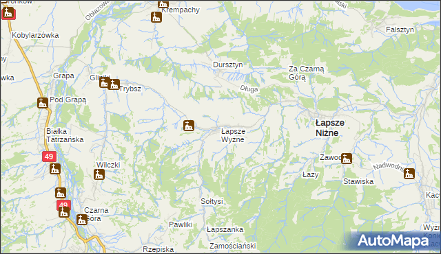 mapa Łapsze Wyżne, Łapsze Wyżne na mapie Targeo