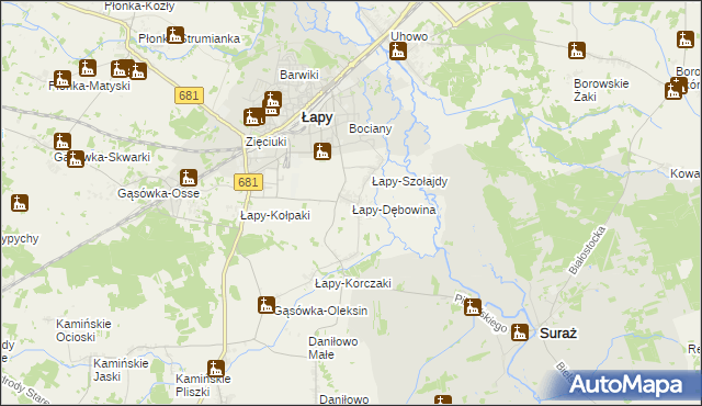 mapa Łapy-Dębowina, Łapy-Dębowina na mapie Targeo