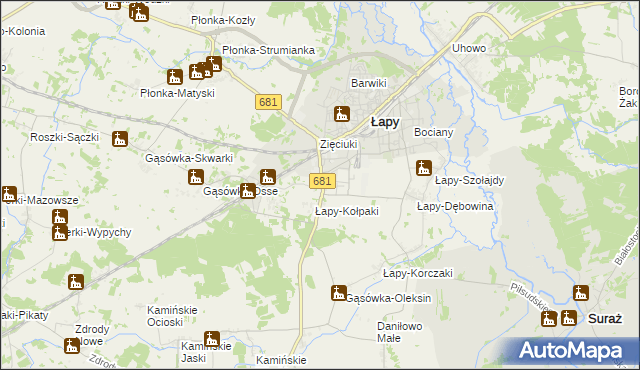 mapa Łapy-Łynki, Łapy-Łynki na mapie Targeo