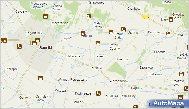 mapa Lasek gmina Sanniki, Lasek gmina Sanniki na mapie Targeo