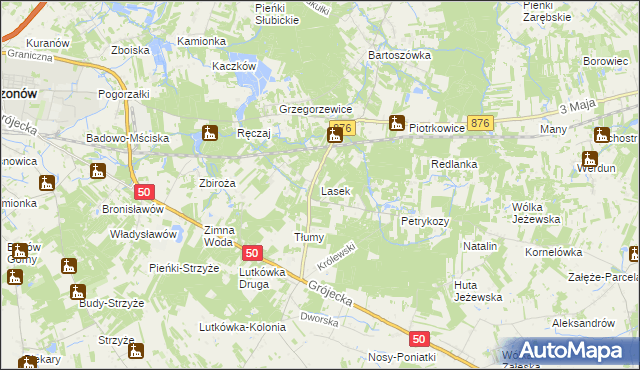 mapa Lasek gmina Żabia Wola, Lasek gmina Żabia Wola na mapie Targeo