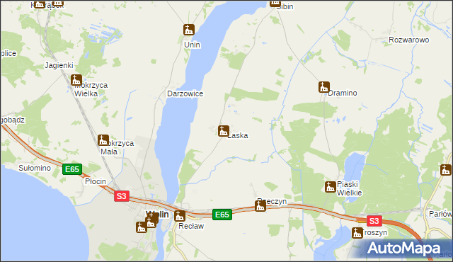 mapa Laska gmina Wolin, Laska gmina Wolin na mapie Targeo