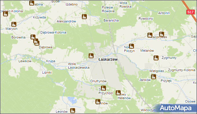 mapa Łaskarzew, Łaskarzew na mapie Targeo