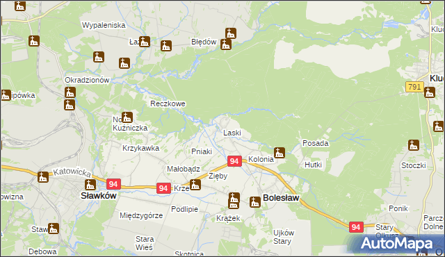 mapa Laski gmina Bolesław, Laski gmina Bolesław na mapie Targeo