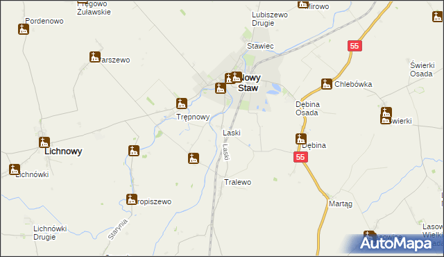 mapa Laski gmina Nowy Staw, Laski gmina Nowy Staw na mapie Targeo