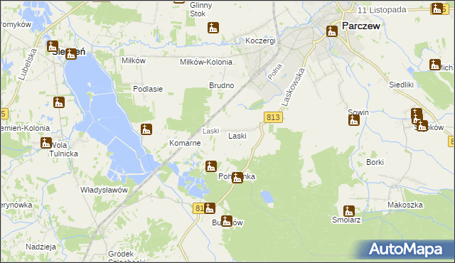 mapa Laski gmina Parczew, Laski gmina Parczew na mapie Targeo