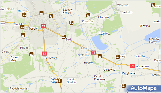 mapa Laski gmina Przykona, Laski gmina Przykona na mapie Targeo