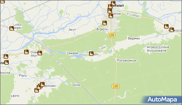 mapa Łaski gmina Wieleń, Łaski gmina Wieleń na mapie Targeo