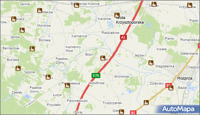 mapa Laski gmina Wola Krzysztoporska, Laski gmina Wola Krzysztoporska na mapie Targeo