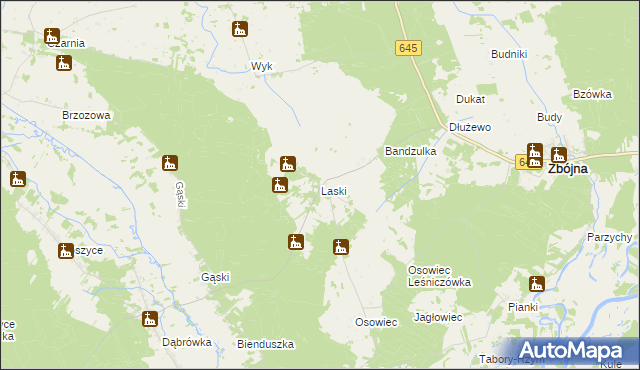 mapa Laski gmina Zbójna, Laski gmina Zbójna na mapie Targeo