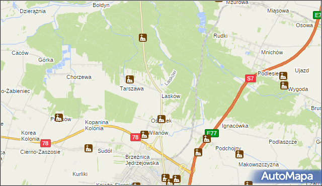 mapa Lasków gmina Jędrzejów, Lasków gmina Jędrzejów na mapie Targeo