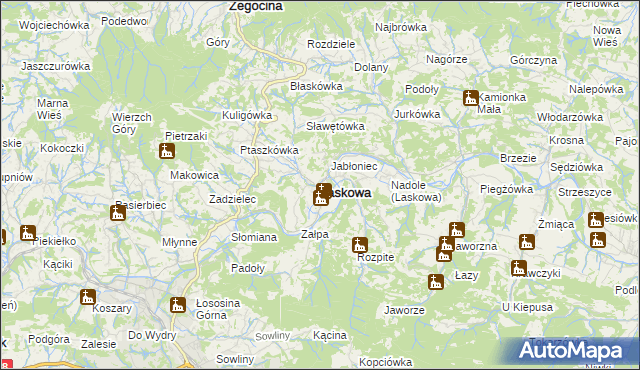 mapa Laskowa powiat limanowski, Laskowa powiat limanowski na mapie Targeo