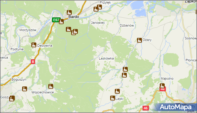 mapa Laskówka gmina Bardo, Laskówka gmina Bardo na mapie Targeo