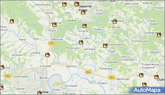 mapa Laskówka gmina Dynów, Laskówka gmina Dynów na mapie Targeo