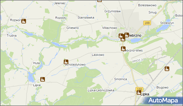 mapa Laskowo gmina Lipka, Laskowo gmina Lipka na mapie Targeo