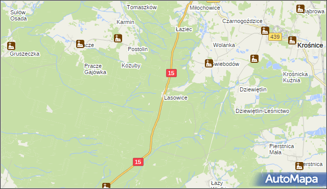 mapa Lasowice gmina Milicz, Lasowice gmina Milicz na mapie Targeo