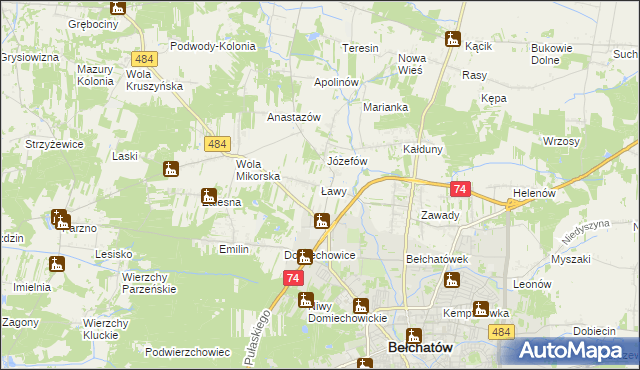 mapa Ławy gmina Bełchatów, Ławy gmina Bełchatów na mapie Targeo