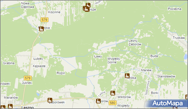 mapa Ławy gmina Leszno, Ławy gmina Leszno na mapie Targeo