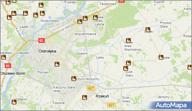 mapa Ławy gmina Rzekuń, Ławy gmina Rzekuń na mapie Targeo