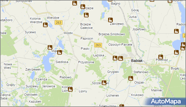 mapa Łaziska gmina Babiak, Łaziska gmina Babiak na mapie Targeo