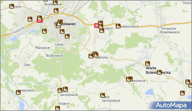 mapa Łaziska gmina Bolesławiec, Łaziska gmina Bolesławiec na mapie Targeo