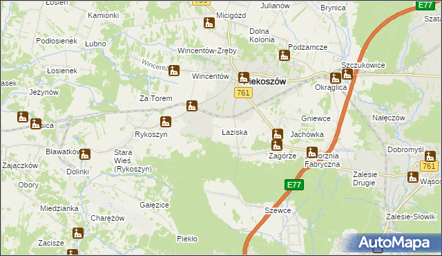 mapa Łaziska gmina Piekoszów, Łaziska gmina Piekoszów na mapie Targeo