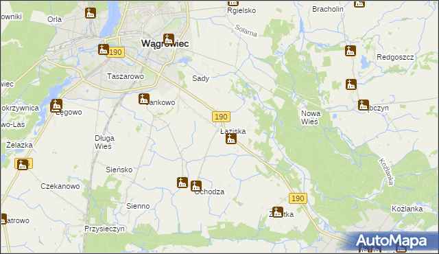 mapa Łaziska gmina Wągrowiec, Łaziska gmina Wągrowiec na mapie Targeo