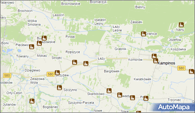 mapa Łazy gmina Kampinos, Łazy gmina Kampinos na mapie Targeo