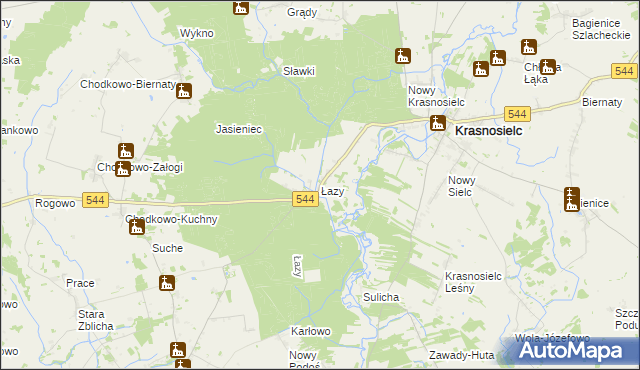 mapa Łazy gmina Krasnosielc, Łazy gmina Krasnosielc na mapie Targeo