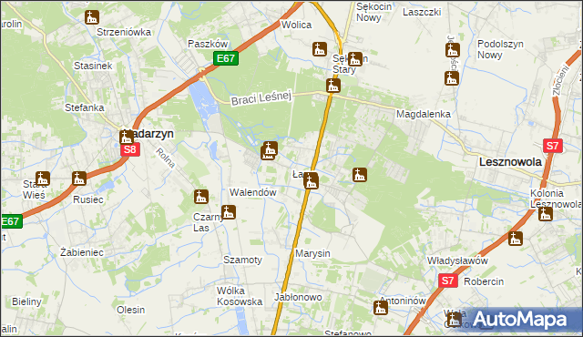 mapa Łazy gmina Lesznowola, Łazy gmina Lesznowola na mapie Targeo