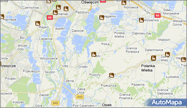 mapa Łazy gmina Oświęcim, Łazy gmina Oświęcim na mapie Targeo