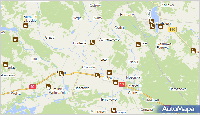 mapa Łazy gmina Szczutowo, Łazy gmina Szczutowo na mapie Targeo