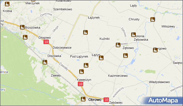 mapa Łążyn gmina Obrowo, Łążyn gmina Obrowo na mapie Targeo
