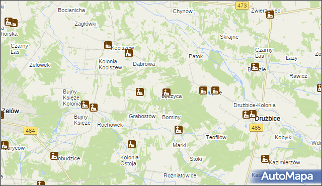 mapa Łęczyca gmina Drużbice, Łęczyca gmina Drużbice na mapie Targeo