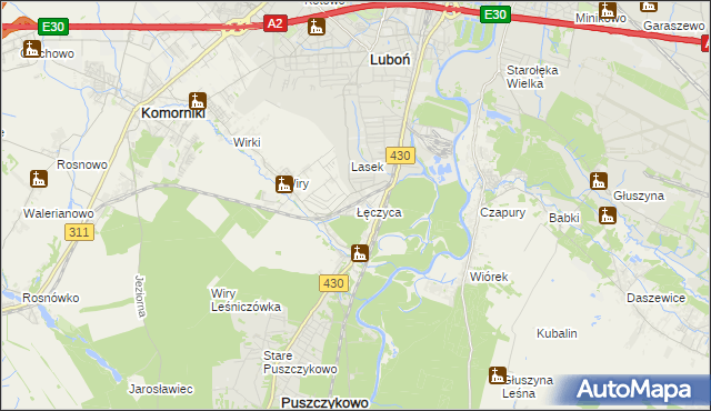 mapa Łęczyca gmina Komorniki, Łęczyca gmina Komorniki na mapie Targeo