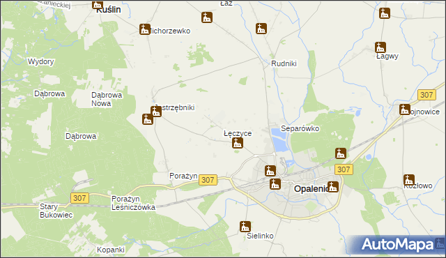 mapa Łęczyce gmina Opalenica, Łęczyce gmina Opalenica na mapie Targeo