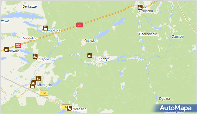mapa Łęczyn gmina Dobiegniew, Łęczyn gmina Dobiegniew na mapie Targeo