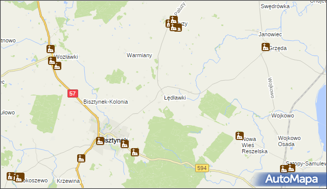 mapa Łędławki, Łędławki na mapie Targeo