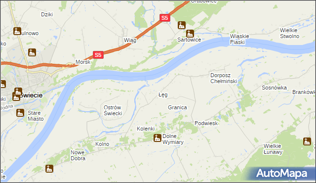 mapa Łęg gmina Chełmno, Łęg gmina Chełmno na mapie Targeo